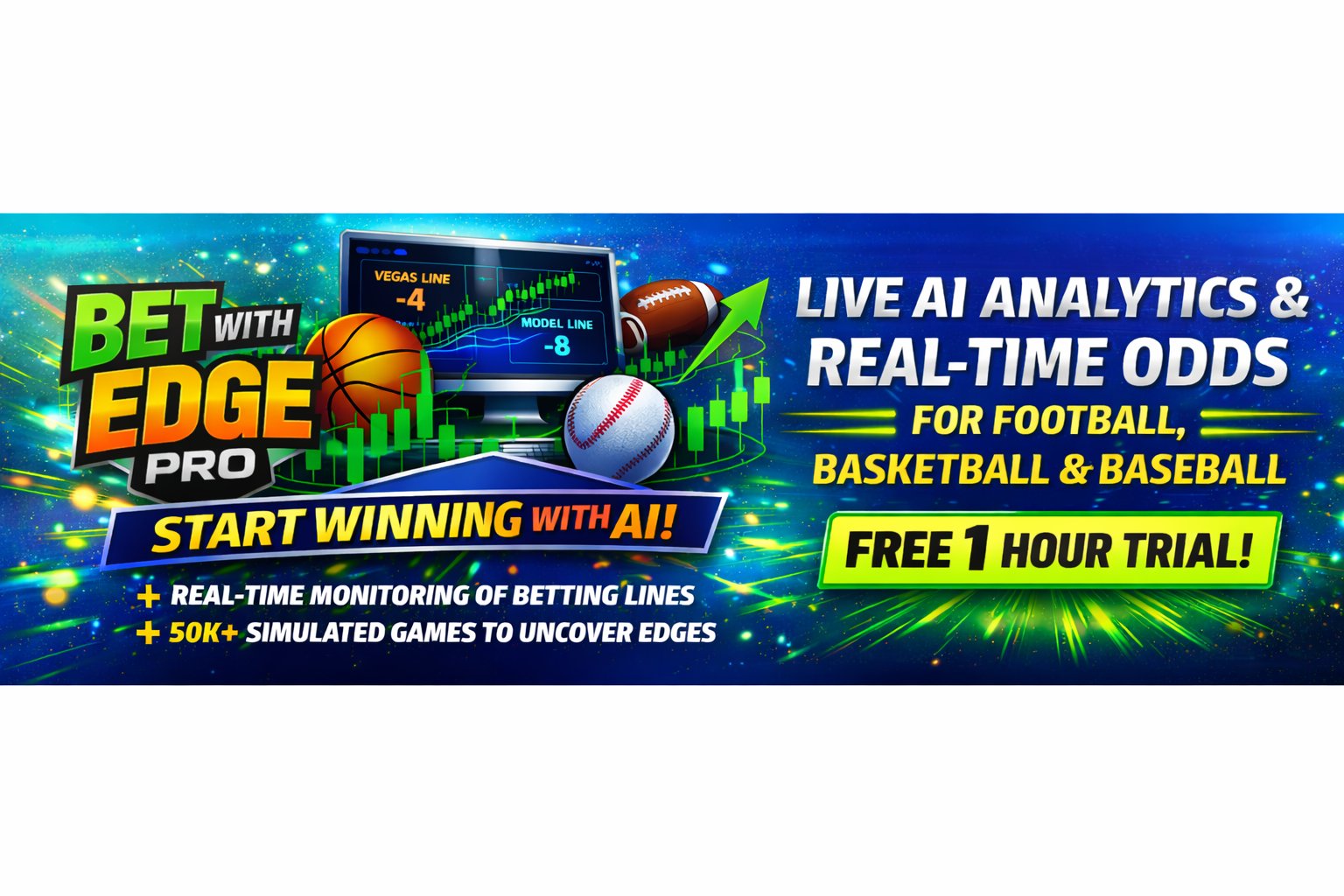 BetwithEdgePro — Live AI Analytics Real-Time Odds Football Basketball Baseball Free 1 Hour Trial